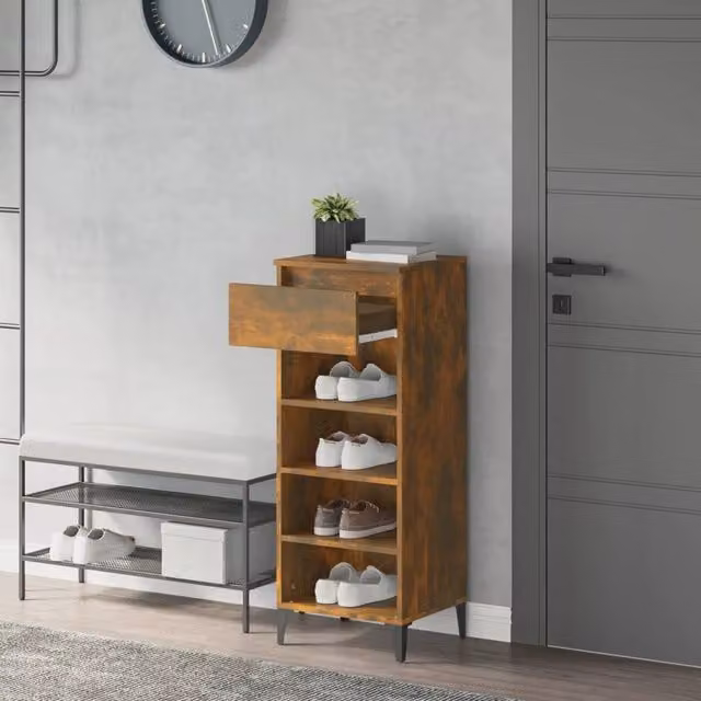 Berkfield Home Smoked Oak Shoe Rack in Brown, W/D/H: 40 x 36 x 105 cm