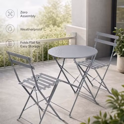 Bravich LTD Manarola 3 Piece Grey Foldable Metal Bistro Set with Round Table and Chairs, W/D/H: 120 x 72 x 60 cm – 4