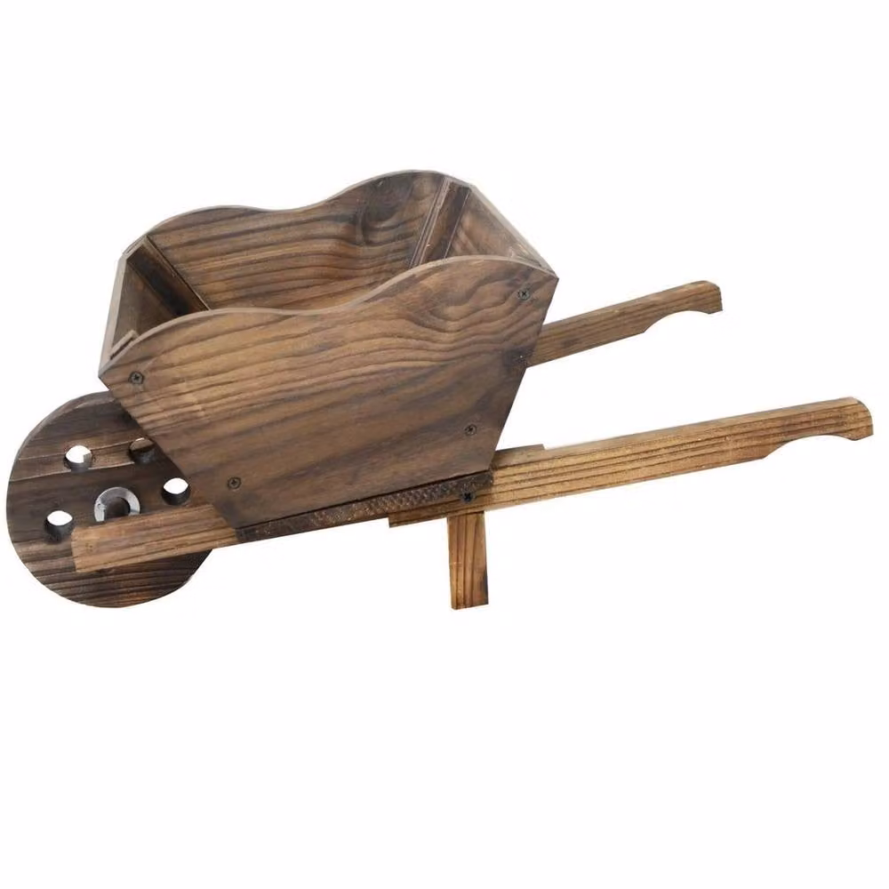 EONLION Brown Wooden Wheel Barrow Planter for Ornamental Garden Use W/D/H: 38 x 21 x 14 cm – 4