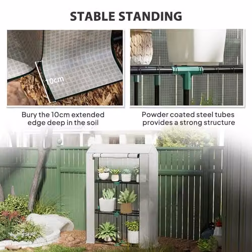 Outsunny 3 Tier Mini Greenhouse with PE Cover and Shelving, White, W/D/H: 100 x 40 x 150 cm – 6