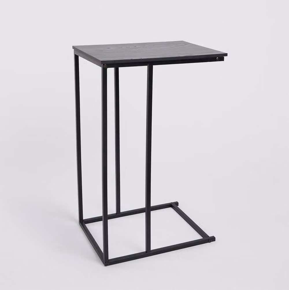 OHS C-Shaped Wood Effect Coffee Table and Side Table in Black – 3