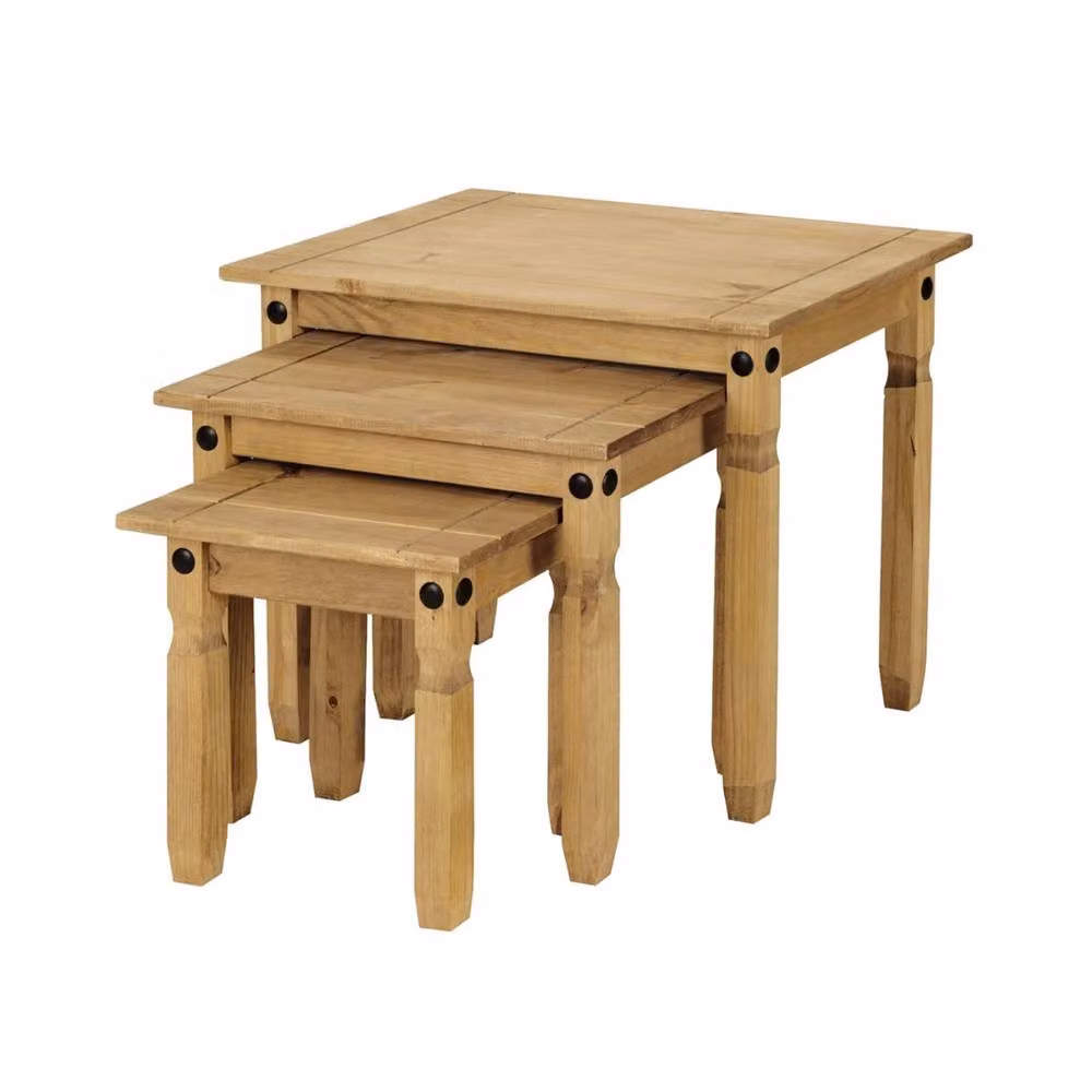 FLAVORA Set of 3 Nest of Tables in Brown Waxed Pine – 2