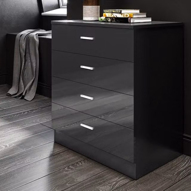 ERGOVEXA Black 4 Drawer Chest of Drawers for Bedroom Clothes Storage