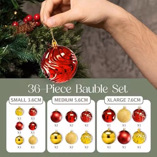 Pelle & Sol 30-Piece Abstract Christmas Bauble Set in Red, Gold and Green – 2