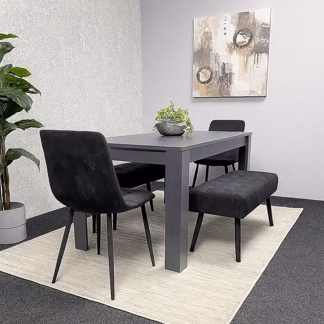 Kosy Koala Modern Dining Table Set with 2 Velvet Chairs and 2 Benches in Grey and Black