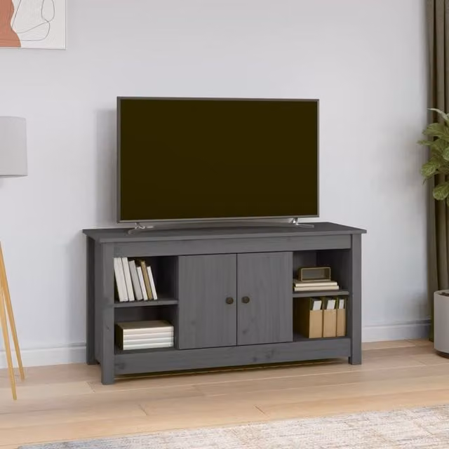 Berkfield Home Rustic Grey Solid Wood Pine TV Cabinet W/D/H: 103 x 36.5 x 52 cm – 1