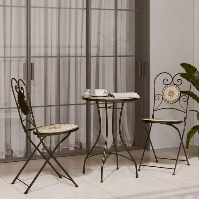Berkfield Home Beautiful Bistro Chairs, Set of 2, Terracotta and White Ceramic and Metal Foldable Garden Chairs – 1