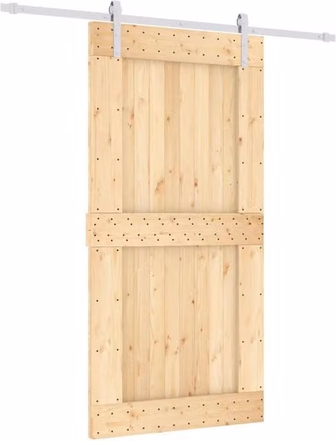 Berkfield Home Modern Sliding Wood Door with Hardware Set in Beige, W: 100 cm, H: 210 cm