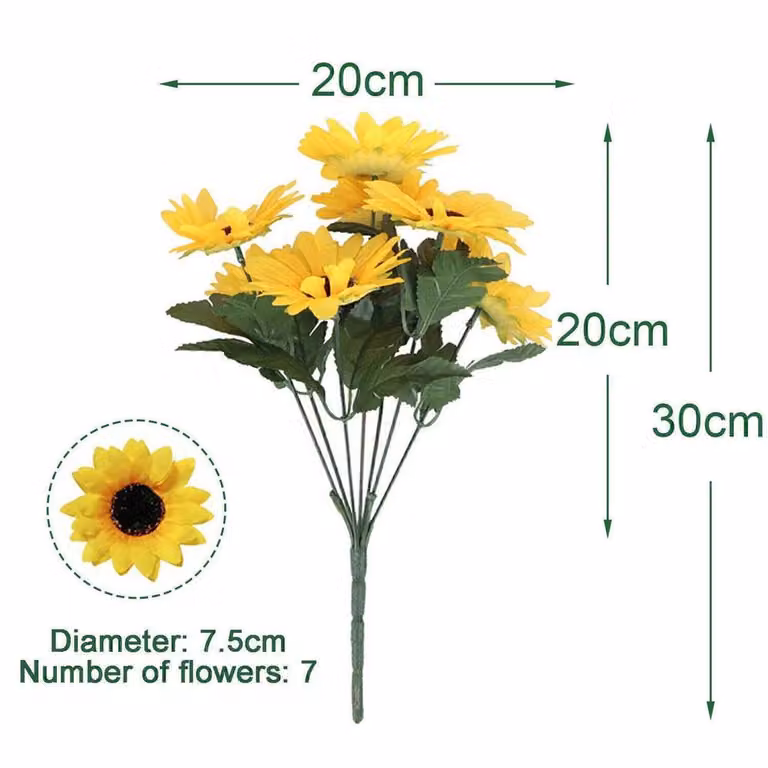 PAWNORA 7 Head Artificial Yellow Sunflower Floral Decor