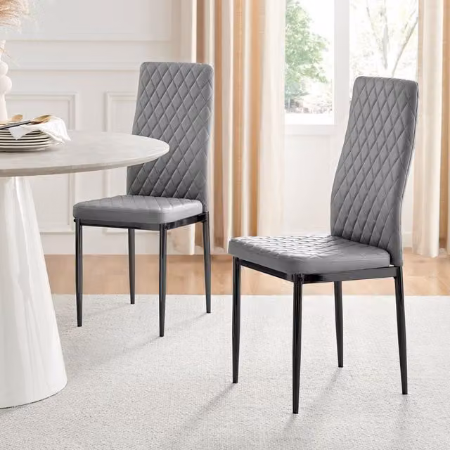 FurnitureboxUK Set of 6 Milan Dining Chairs in Grey with Black Metal Legs and Geometric Diamond Pattern Faux Leather – 1
