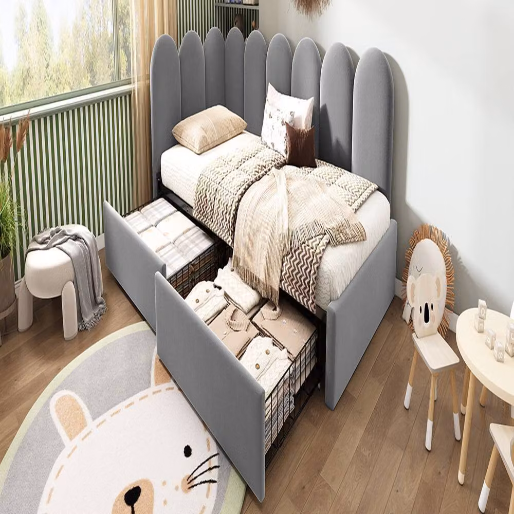Rolipo Grey Velvet Single Daybed with Storage Drawers W/D/H: 90 x 190 cm – 5