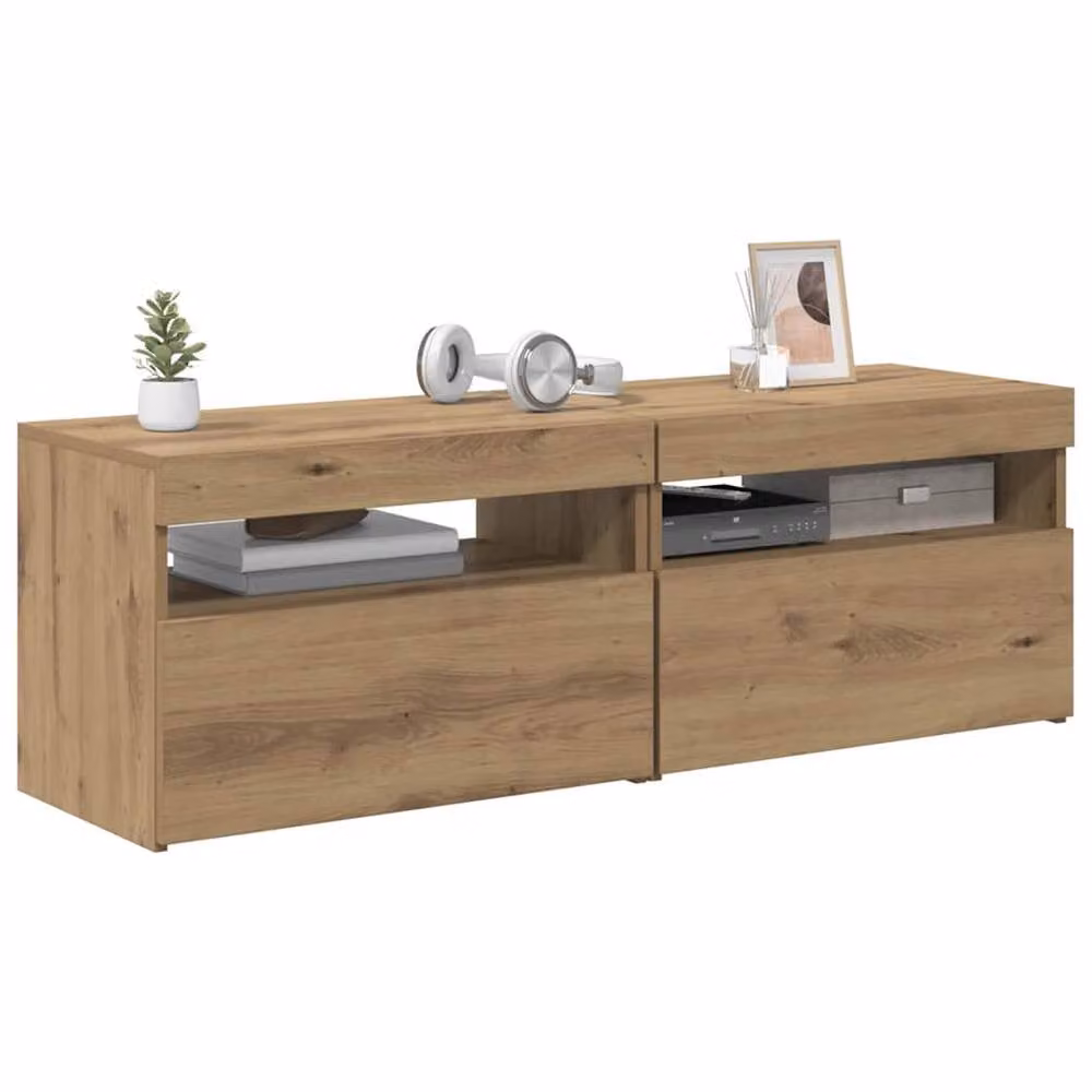Berkfield Home Set of 2 Modern TV Cabinets with LED Lights in Artisan Oak Light Tan – 3
