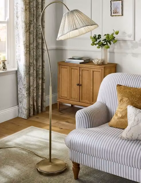 Laura Ashley Willowbrook Metal Floor Lamp in Gold/Brass with White Fabric Shade