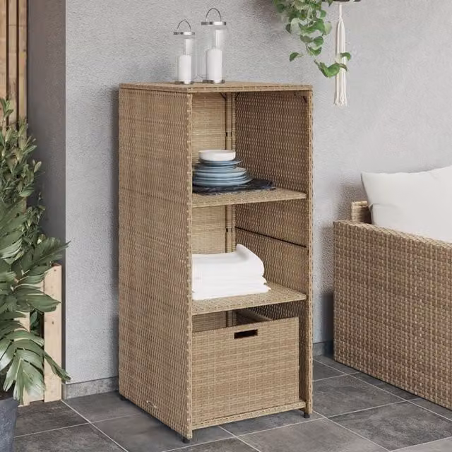 Berkfield Home Freestanding Garden Storage Cabinet in Beige Poly Rattan and Steel, W/D/H: 50 x 55 x 115 cm