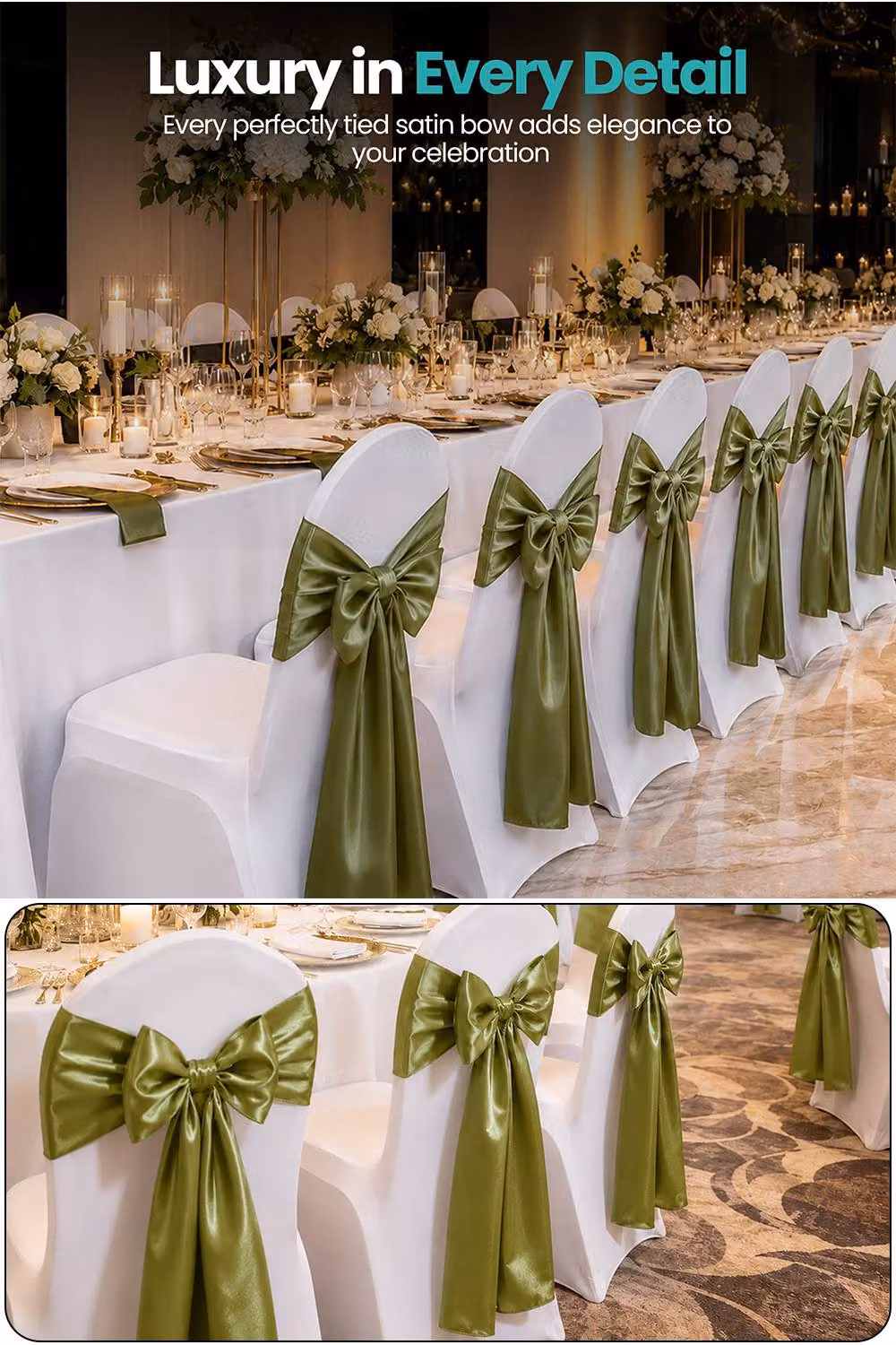 Neel Blue Sage Green Satin Chair Sashes for Weddings, 1pc, W: 7" x L: 108" – 5