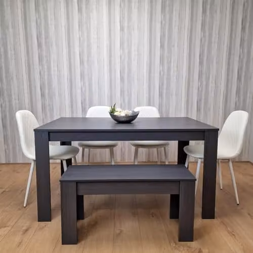 Kosy Koala Modern Rectangular Dining Set with Table, 4 Chairs and Bench in Black, Dark Grey and White – 1