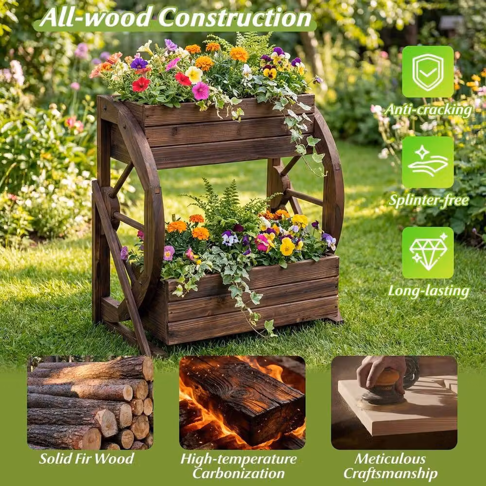Kelvenix 2 Tier Mobile Wooden Raised Garden Bed in Brown – 5