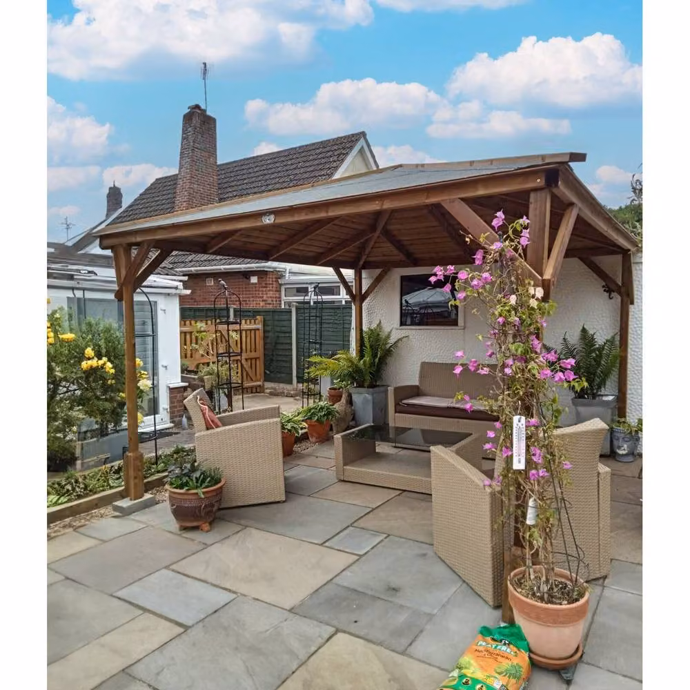 Dunster House Utopia 300 Wooden Gazebo in Brown with Roofing Felt, W/D/H: 300 x 300 x 250 cm – 6
