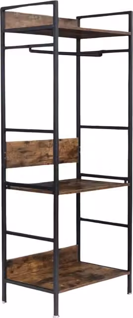Furnold Industrial Heavy Duty Metal and MDF Open Wardrobe with Clothes Rail and Shelves in Black