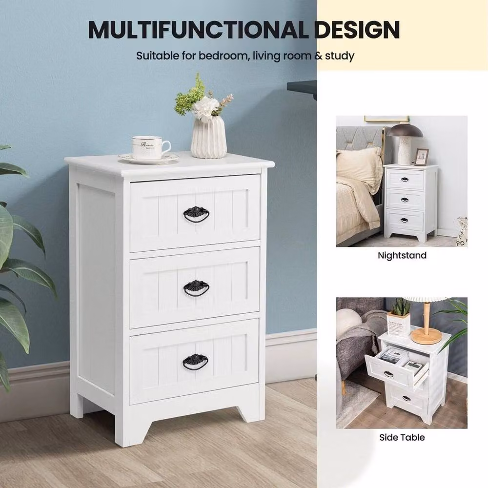 Kelvenix White Lacquered Wood 3-Drawer Bedside and Sofa Side Table – 4