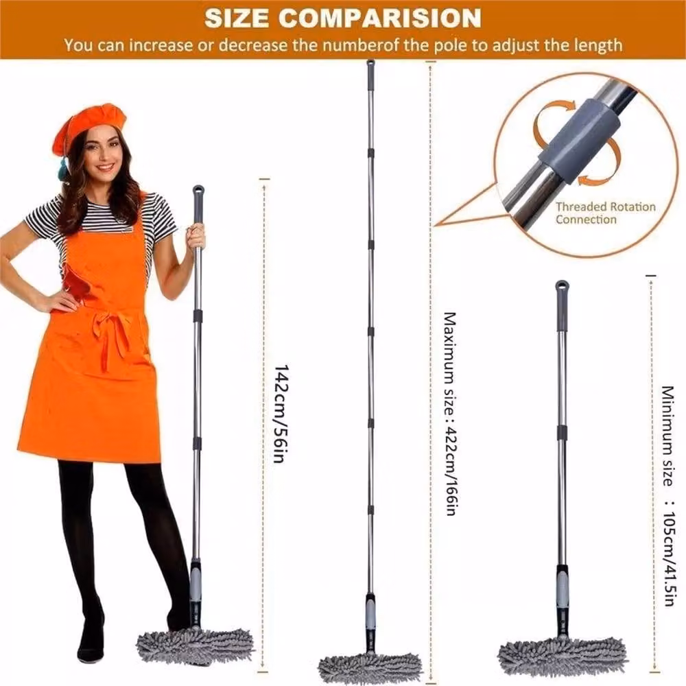 FLAVORA Grey Telescopic Pole Window Cleaning Kit with Squeegee and Microfibre Glass Cleaner – 2