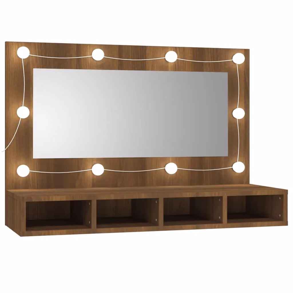 Berkfield Home Modern LED Mirror Cabinet in Brown Oak, W/D/H: 90 x 31.5 x 62 cm – 2