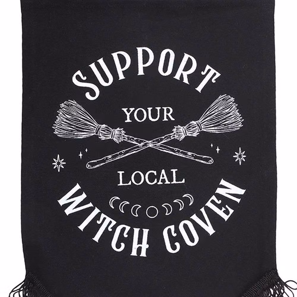 Something Different Support Your Local Witch Coven Fabric Hanging Banner in Black, W: 35.5 cm, H: 21.0 cm – 2