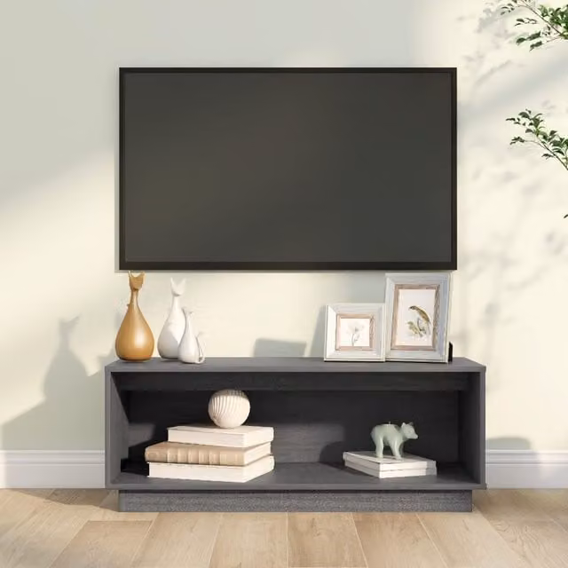 Berkfield Home Grey Rustic Solid Pine TV Cabinet W/D/H: 90 x 35 x 35 cm