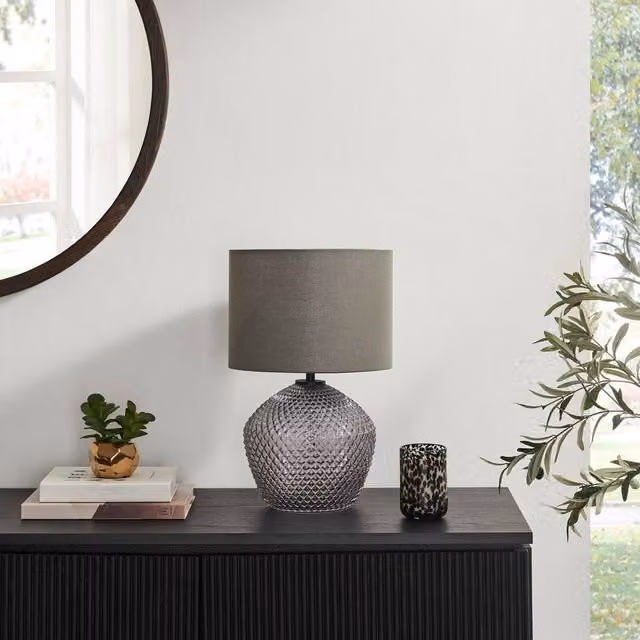 FurnitureboxUK Abigail Smoky Grey Glass Table Lamp