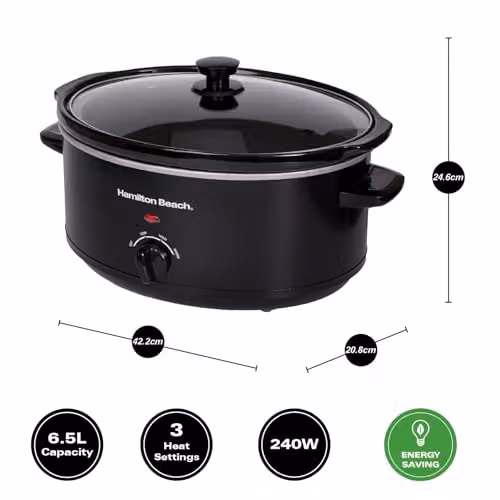 Hamilton Beach 6.5L Family Favourite Slow Cooker in Black and Silver, 240W with Ceramic and Stainless Steel Components – 2