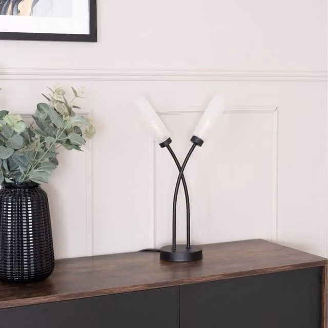 ValueLights 2 Way Curved Arm Cross Over Table Lamp in Matt Black
