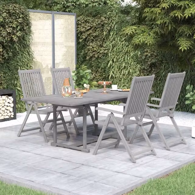 Berkfield Home 5 Piece Acacia Wood Garden Dining Set in Grey – 1