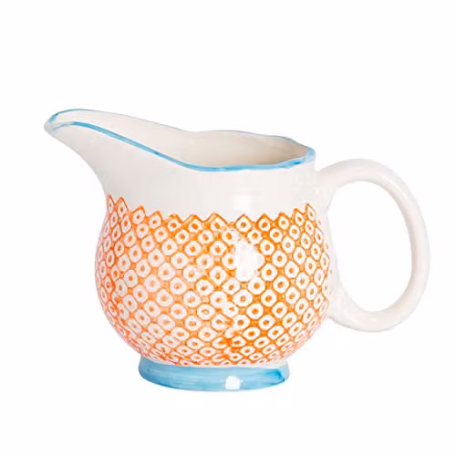 Nicola Spring Hand-Printed Floral Ceramic Milk Jug, Orange, 300ml