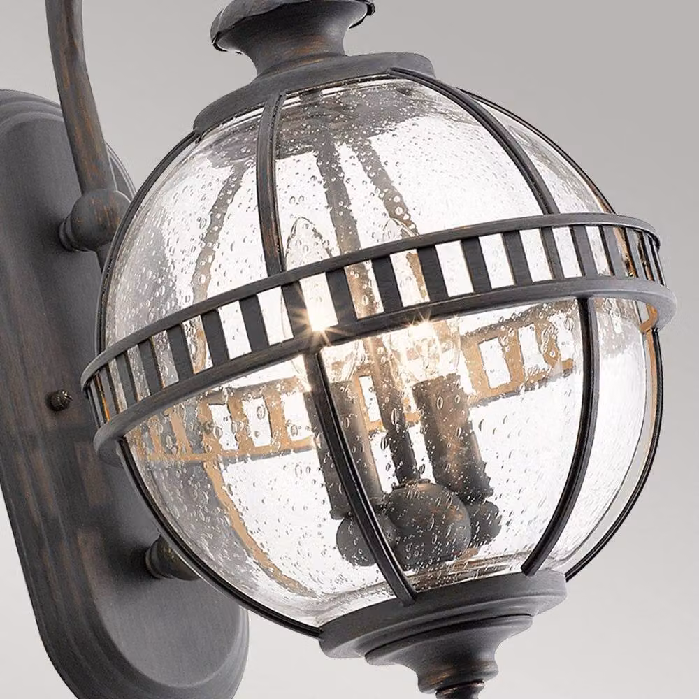 Netlighting Halleron 2 Light Outdoor Globe Wall Lantern in Grey with Glass and Metal Finish, IP44, E14 – 3