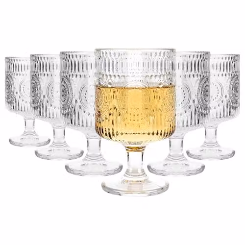 Argon Tableware Amore Ribbed Wine Glasses, 270ml, Pack of 6, Transparent Floral Design – 1