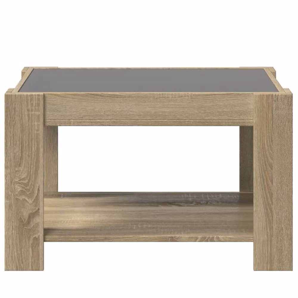 Berkfield Home Decorative LED Coffee Table in Sonoma Oak and Beige with Glass Top, W/D/H: 73 x 53 x 45 cm – 3