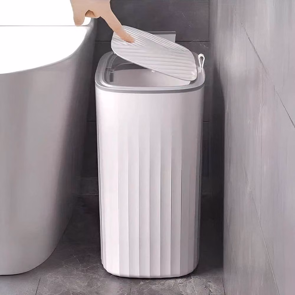 NESTLUNE Slim Narrow Waste Bin with Lid, White, W: 15 cm, D: 16 cm, H: 27 cm – 3