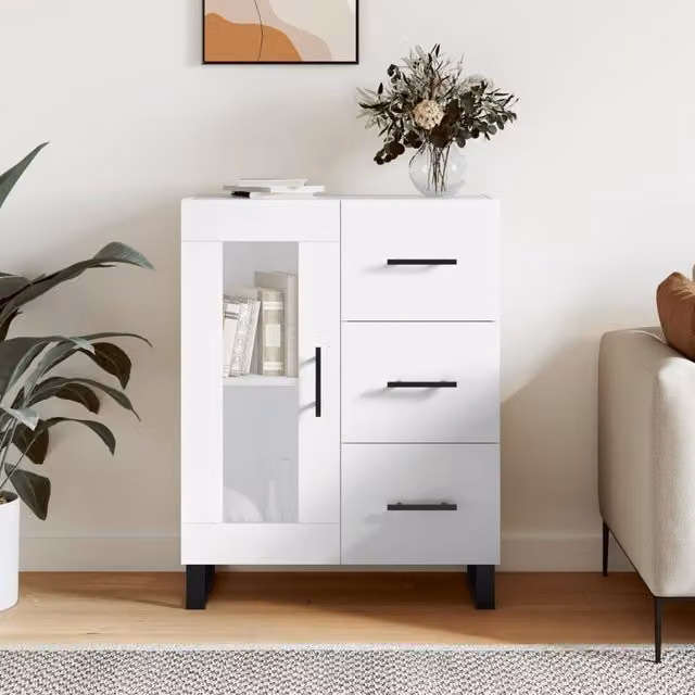 Berkfield Home High Gloss White Sideboard, W: 69.5 cm, D: 34 cm, H: 90 cm