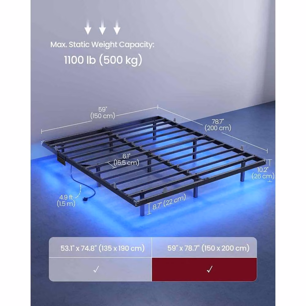 The Bazaarist King King Floating Bed Frame with LED Under-Bed Lighting in Black Metal – 3