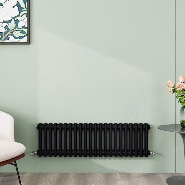 AicaBathroom Horizontal Traditional Cast Iron Style 2 Column Steel Radiator in Black, H 83 cm x W 30 cm x D 30 cm
