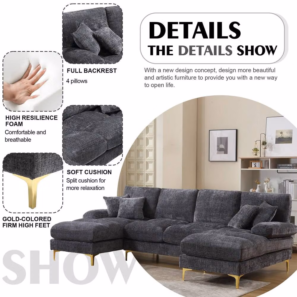 Direct Wicker Modular U-Shaped Sectional Sofa with Double Chaise in Dark Grey – 4
