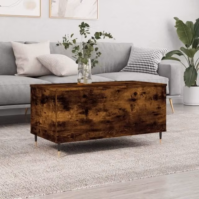 Berkfield Home Modern Smoked Oak Coffee Table in Brown with Lift Mechanism, W: 90 cm, D: 44.5 cm, H: 45 cm