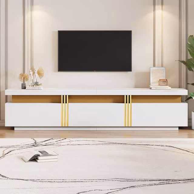 Rolipo White and Gold Faux Marble TV Stand for TVs up to 89 Inch, Width: 200 cm