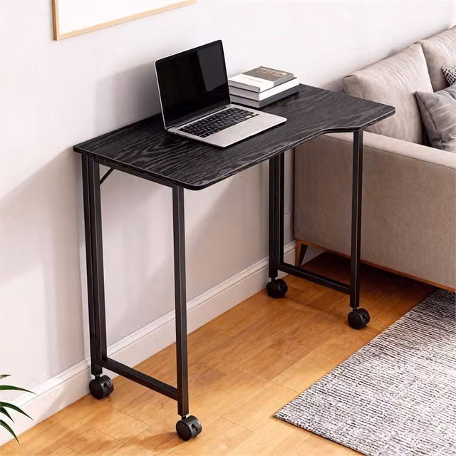 EONLION Black Folding Computer Desk with Castors, W/D/H: 100 x 100 x 75 cm