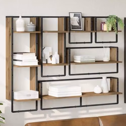 vidaXL Set of 6 Wall-Mounted Modern Shelves in Artisan Oak, W/D/H: 100 x 25 x 30 cm – 2
