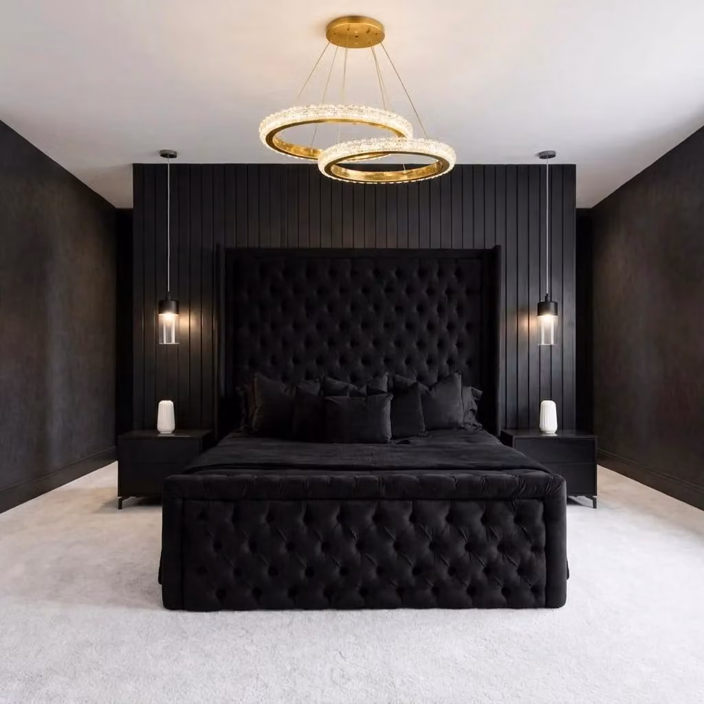Berlin Modern Upholstered Velvet Bed Frame by Beds NK Ltd in Black