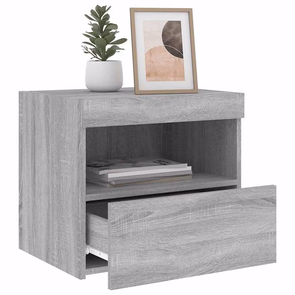 Berkfield Home Set of 2 Grey Sonoma Bedside Cabinets with Integrated LED Lights, W: 50 cm, D: 40 cm, H: 45 cm – 5