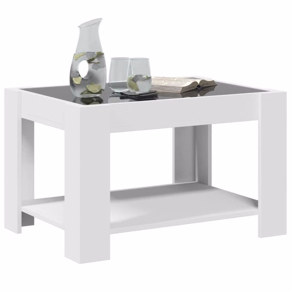 Berkfield Home Modern White LED Coffee Table in Engineered Wood, W/D/H: 73 x 53 x 45 cm – 2