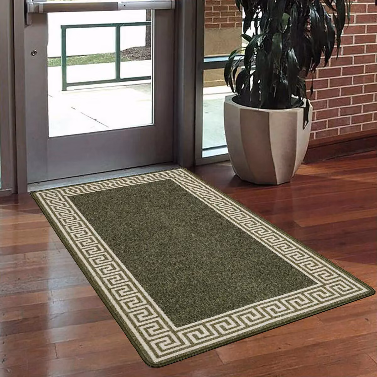 Smart Living Greekey Non Slip Heavy Duty Machine Washable Hallway and Kitchen Door Mat, Green, W: 80 cm, D: 50 cm – 2