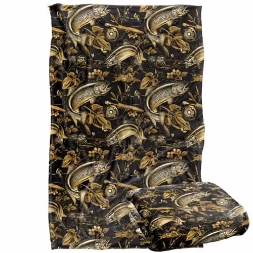 JQ Licensing Trout Tiki Fishing Pattern Super Soft Fleece Throw Blanket, Multicolour, W/D/H: 91 x 147 cm
